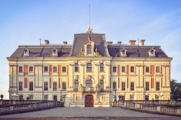 Castle in Pszczyna town in Poland. Beautiful antique neo baroque castle.