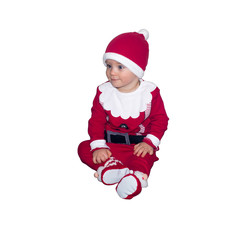 Funny baby in Santa Claus clothes isolated