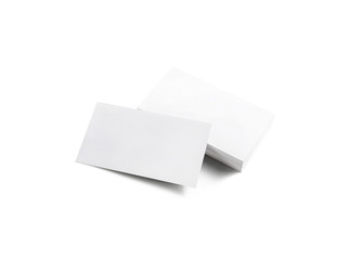 Blank business cards on white background. Isolated with clipping path.