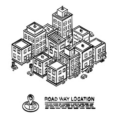 Sketch Road in the cityscape Isometric, Drawing city location apartment, Vector background