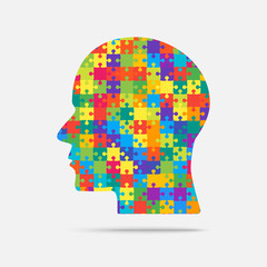 Multi Color Puzzle Piece Head - Vector Jigsaw