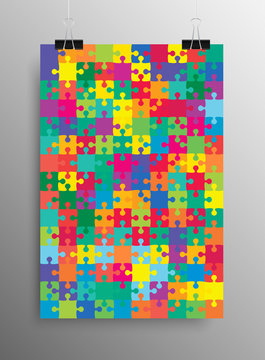 Color Puzzle Pieces - JigSaw - Vector Illustration