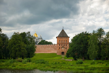 Naklejka premium Vladimir tower of the Kremlin fortress in Veliky Novgorod, Russia