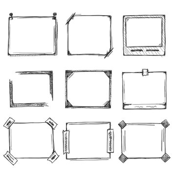 Sketch Of Hand Drawn Frame Set, Template Design Element, Vector Illustration