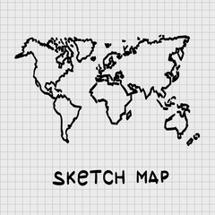 Sketch of hand drawn World map, template design element, Vector illustration
