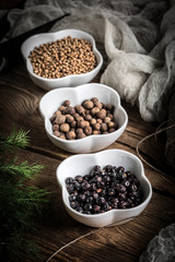 Grain of the herbs in the little bowl.