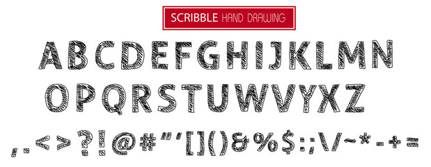 hand drawn scribble alphabet isolated on white background