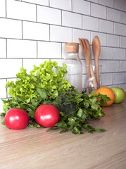vegetables on the kitchen table