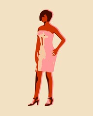 Posing business woman wearing the dress. Abstract silhouette