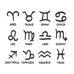 Sketch zodiac signs set icon. Vector illustration