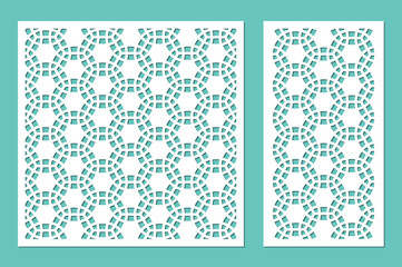 Set decorative panel laser cutting. wooden panel. Modern elegant geometric mosaic pattern. Ratio 1:2, 1:1. Vector illustration.