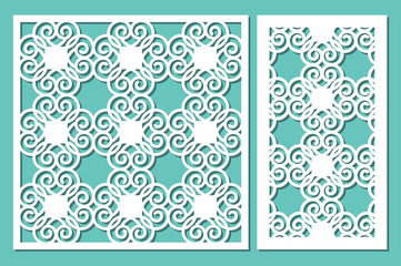 Set decorative panel laser cutting. wooden panel. Modern elegant geometric circular pattern. Ratio 1:2, 1:1. Vector illustration.