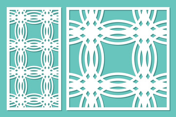 Fototapeta na wymiar Set decorative panel laser cutting. wooden panel. Modern elegant geometric circular pattern. Ratio 1:2, 1:1. Vector illustration.