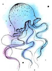 drawing jellyfish . It is original drawing . I am the artist
