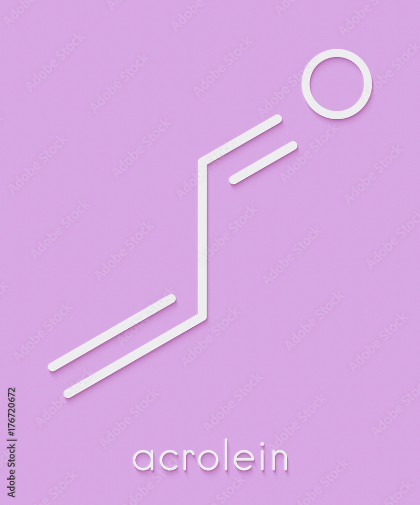 Canvas Prints Acrolein (propenal) molecule. Toxic molecule that is formed when fat or oil is heated and is present in e.g. french fries. Skeletal formula.