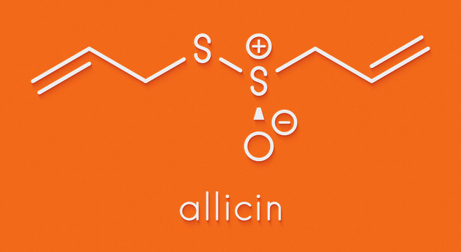 Allicin garlic molecule. Formed from alliin by the enzyme alliinase. Believed to have a number of positive health effects. Skeletal formula.