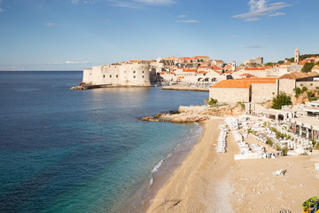 Fototapeta na wymiar One of the most beautiful Banje beach with views of the fort of St. John, old port. Dubrovnik, Croatia