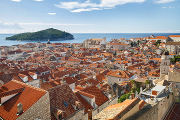 Fototapeta na wymiar aerial view of the Dubrovnik old town with island Lokrum in a distance, Croatia