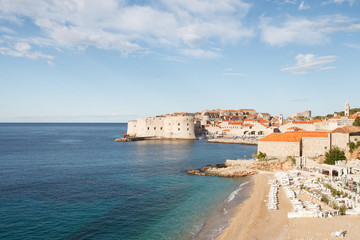 Fototapeta na wymiar Magic view of the sandy Banje beach and fortress in Dubrovnik. Croatia
