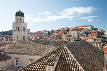 Fototapeta premium view of the bell tower of the Franciscan monastery. Croatia, Dubrovnik