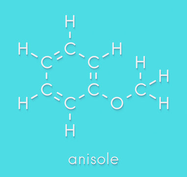 Anisole chemical molecule. Used in fragrances and as chemical precursor. Skeletal formula.