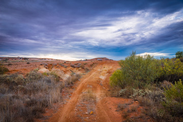 Australian Outback Landscape Dirt road track in Coober Pedy, South Australia