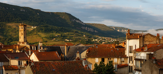 View on the city and Belfry of Millau, France 