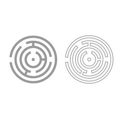 Circle maze or labyrinth grey set icon .