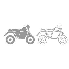 ATV motorcycle on four wheels grey set icon .