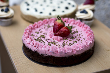 homemade brownies with strawberry cream