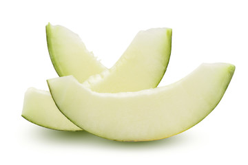 Three slices of melon isolated on white background