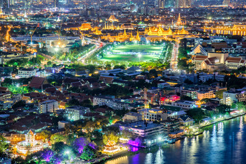 Aerial view from Wat phra keaw and Grand palace at Bangkok City, Thailand