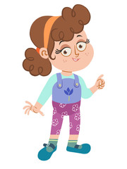 Small girl cartoon character pointing pose