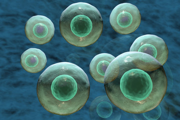 Human cells on colorful background, 3D illustration