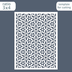 Laser cut wedding invitation card template.  Cut out the paper card with floral pattern.  Greeting card template for cutting plotter. Vector.