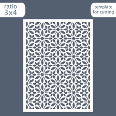 Laser cut wedding invitation card template.  Cut out the paper card with floral pattern.  Greeting card template for cutting plotter. Vector.