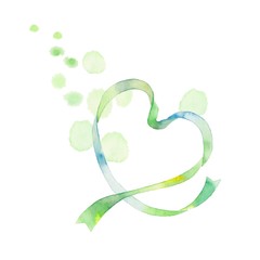 ハートリボン、グリーン、水玉