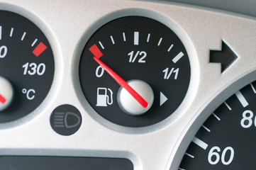 Close up of empty gasoline indicator in the car.