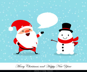 Santa Claus and Snowman. Emotional Christmas and New Year's characters. Humorous xmas collection. Vector illustration