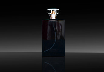 Black perfume and shade . Luxury cosmetic black packaging on black background