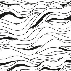 Background. Hand drawn lines. Hair texture. Monochrome wave pattern. Doodle for design. Line art. Design for spiritual relaxation for adults. Black and white wallpaper. Art creative. 
 Illustration