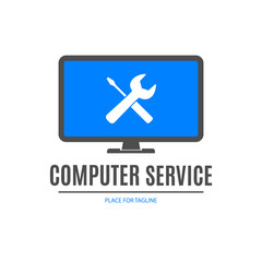 Computer service logo design with blue monitor