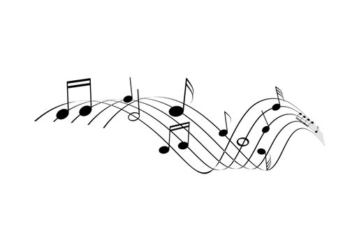 Musical notes line. Curling staff illustration on white background