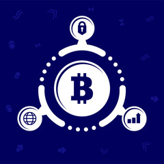 The advantages of cryptocurrency. Illustration in flat style. On blue background.