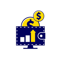 Money falling down in wallet. The income increases. Flat design, vector illustration. Isolated on white.