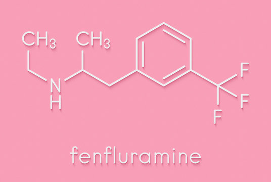 Fenfluramine weight loss drug molecule (withdrawn). Skeletal formula.