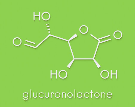Glucuronolactone molecule. Used in food supplements and energy drinks. Skeletal formula.
