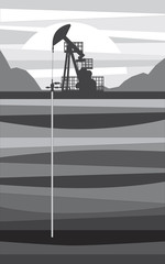 Tower and bore hole, for oil extraction, vector illustration