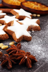 Baking christmas cookies. Typical cinnamon stars bakery