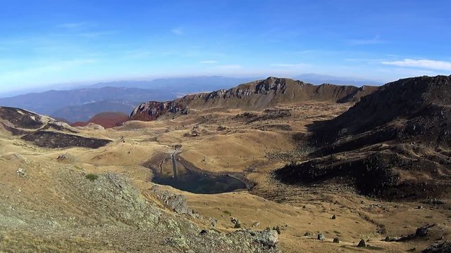 Panoramic view from peak near Crn Kamen in Macedonian mountains on sunny day, Macedonia